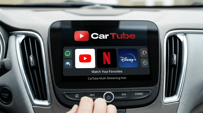 GetCarTube dashboard interface showing streaming apps on a car infotainment screen